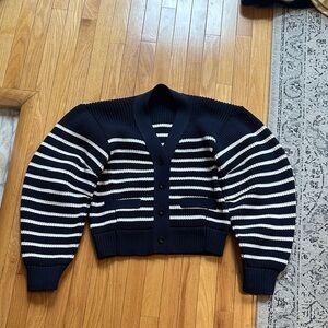 Sacai Navy and White Striped Cardigan